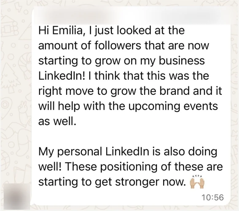 The client, on LinkedIn growth