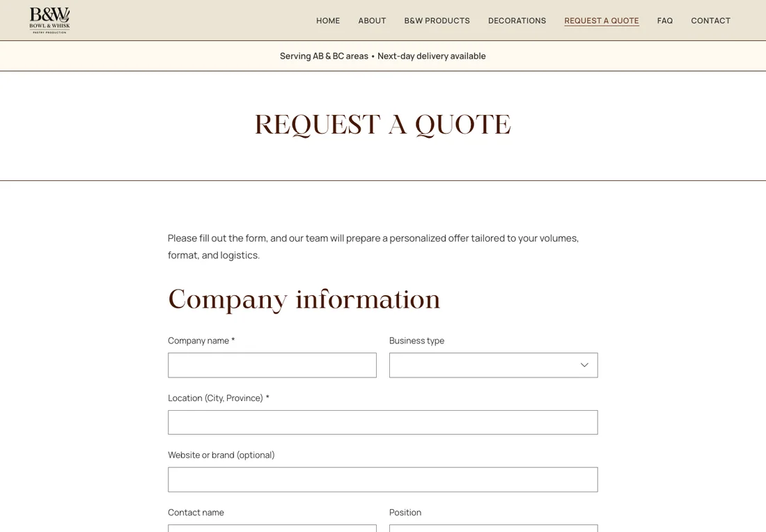 The bulk order form