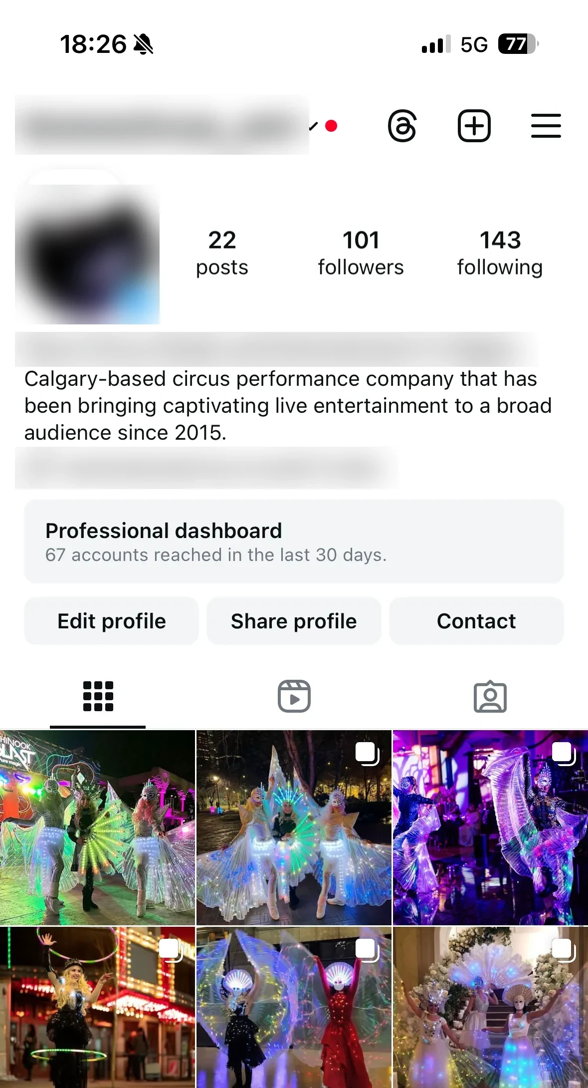 Instagram profile before the work