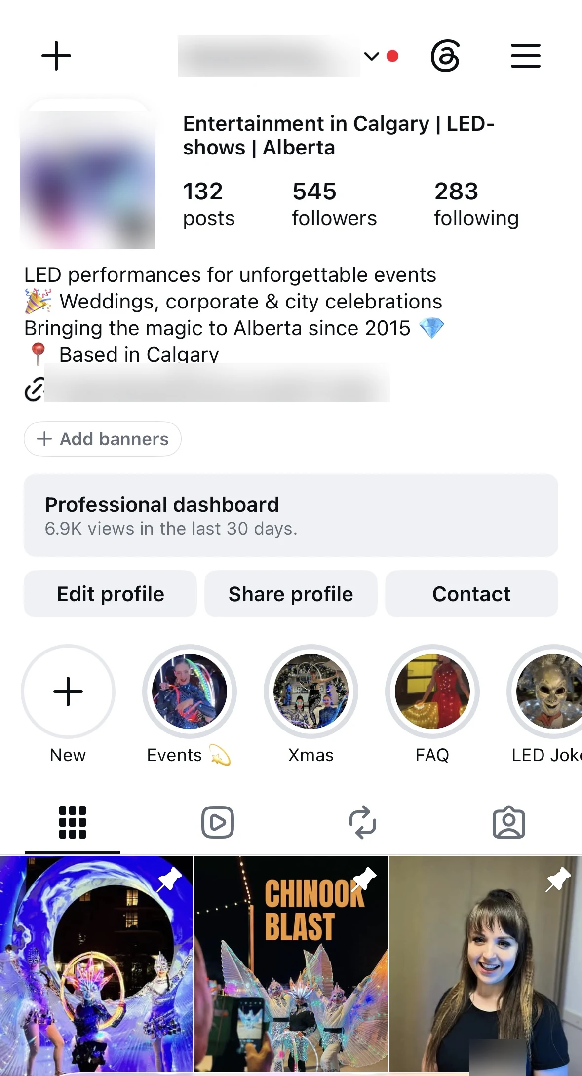 Instagram profile after the work: 545 followers