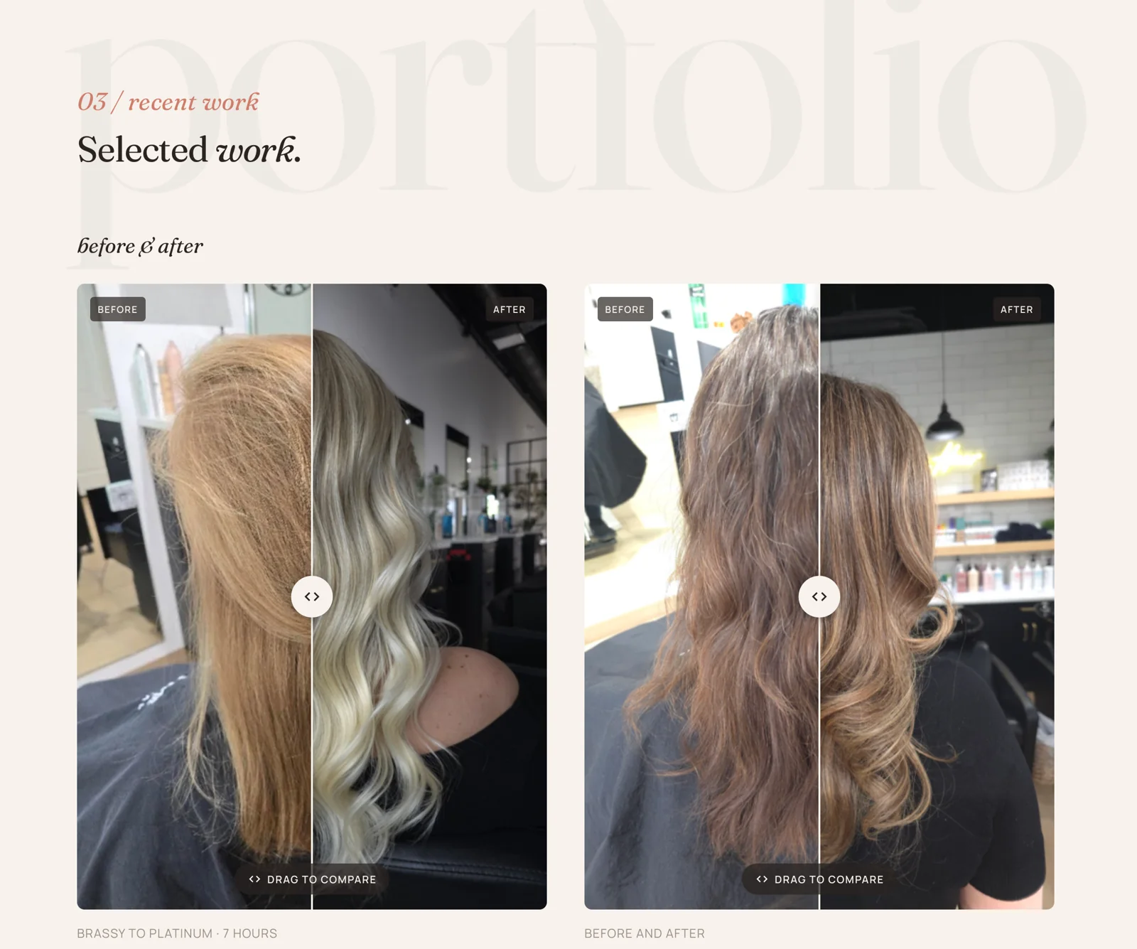 Portfolio with before and after