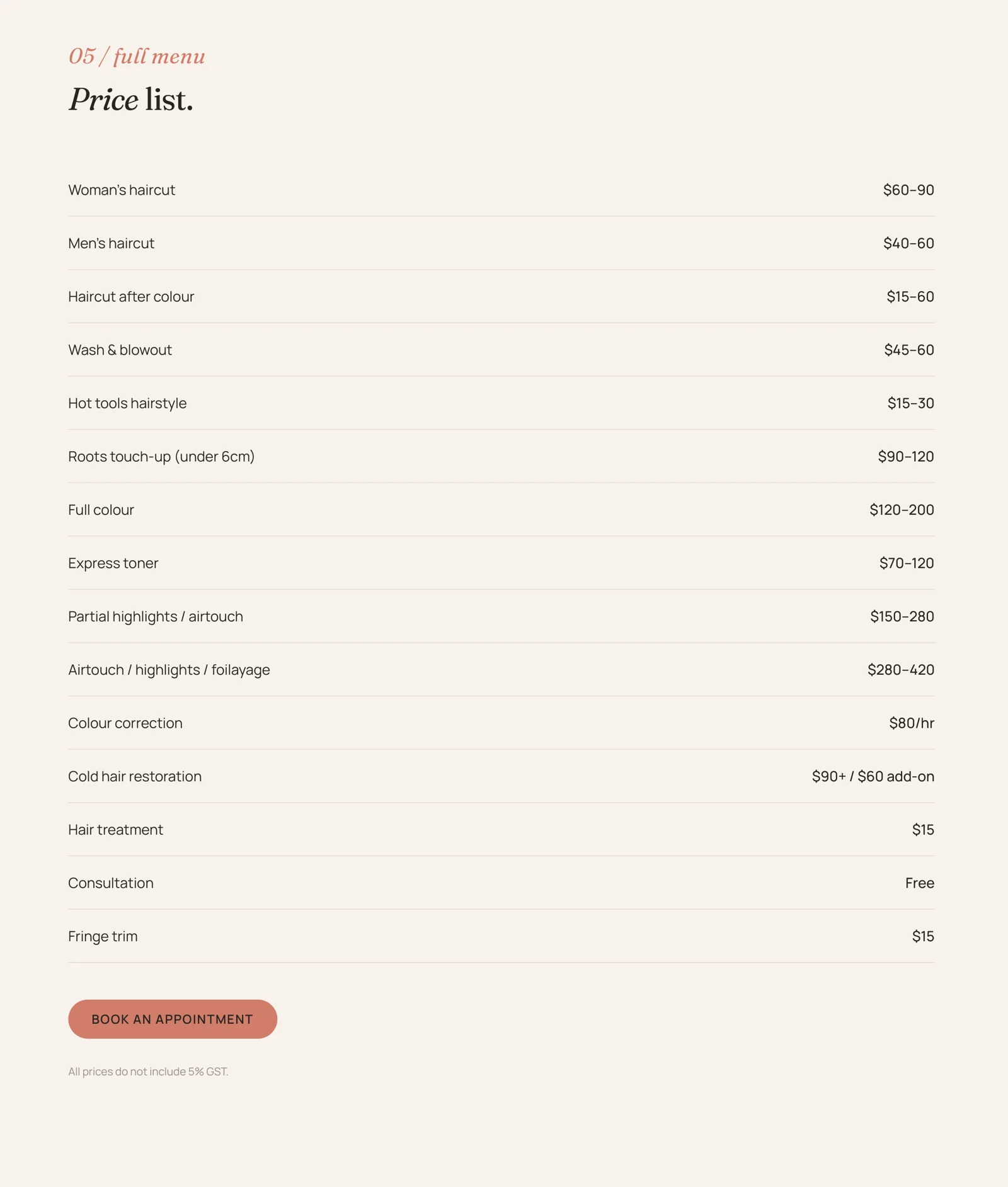 Clear price list