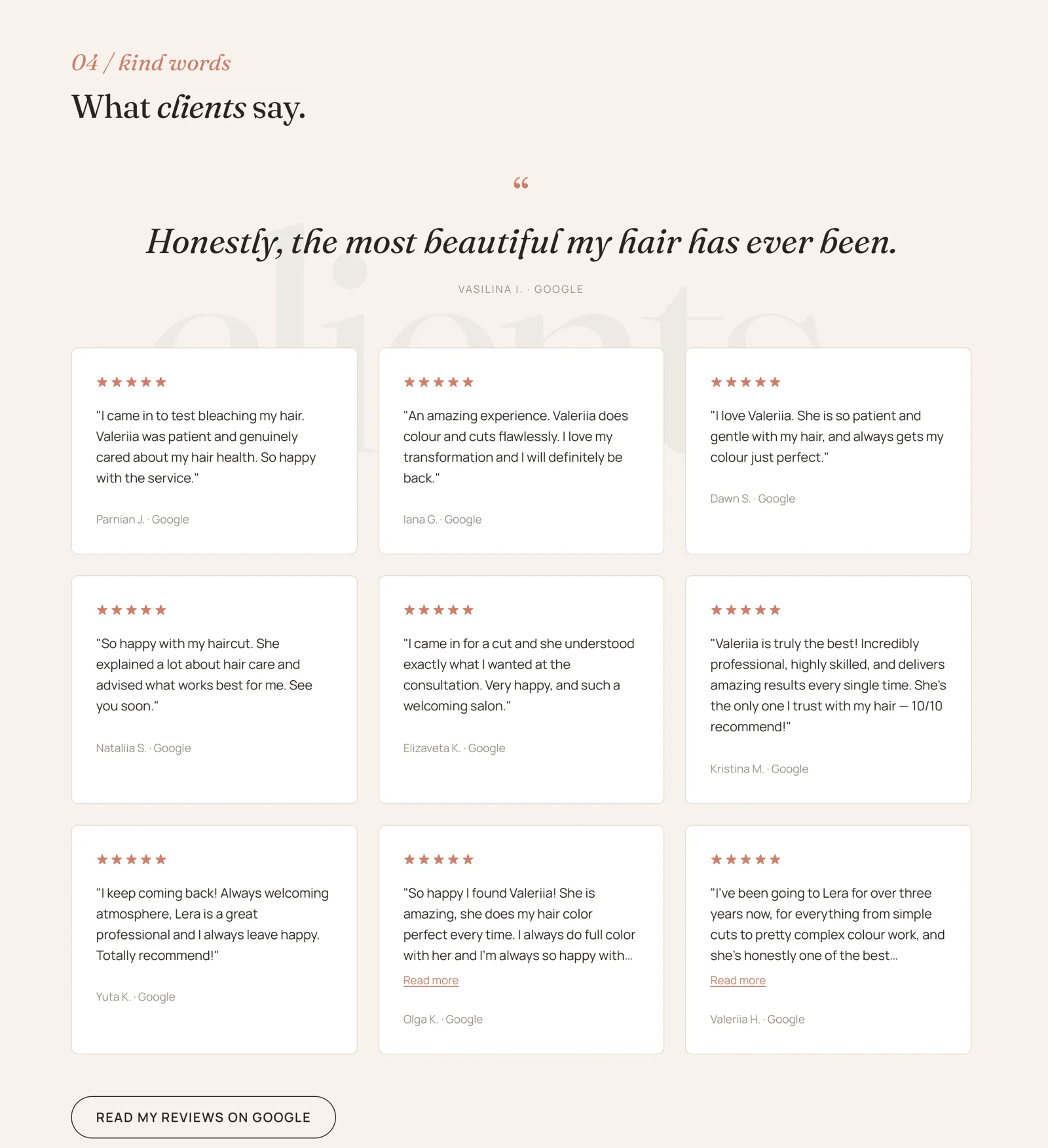 Client reviews from Google