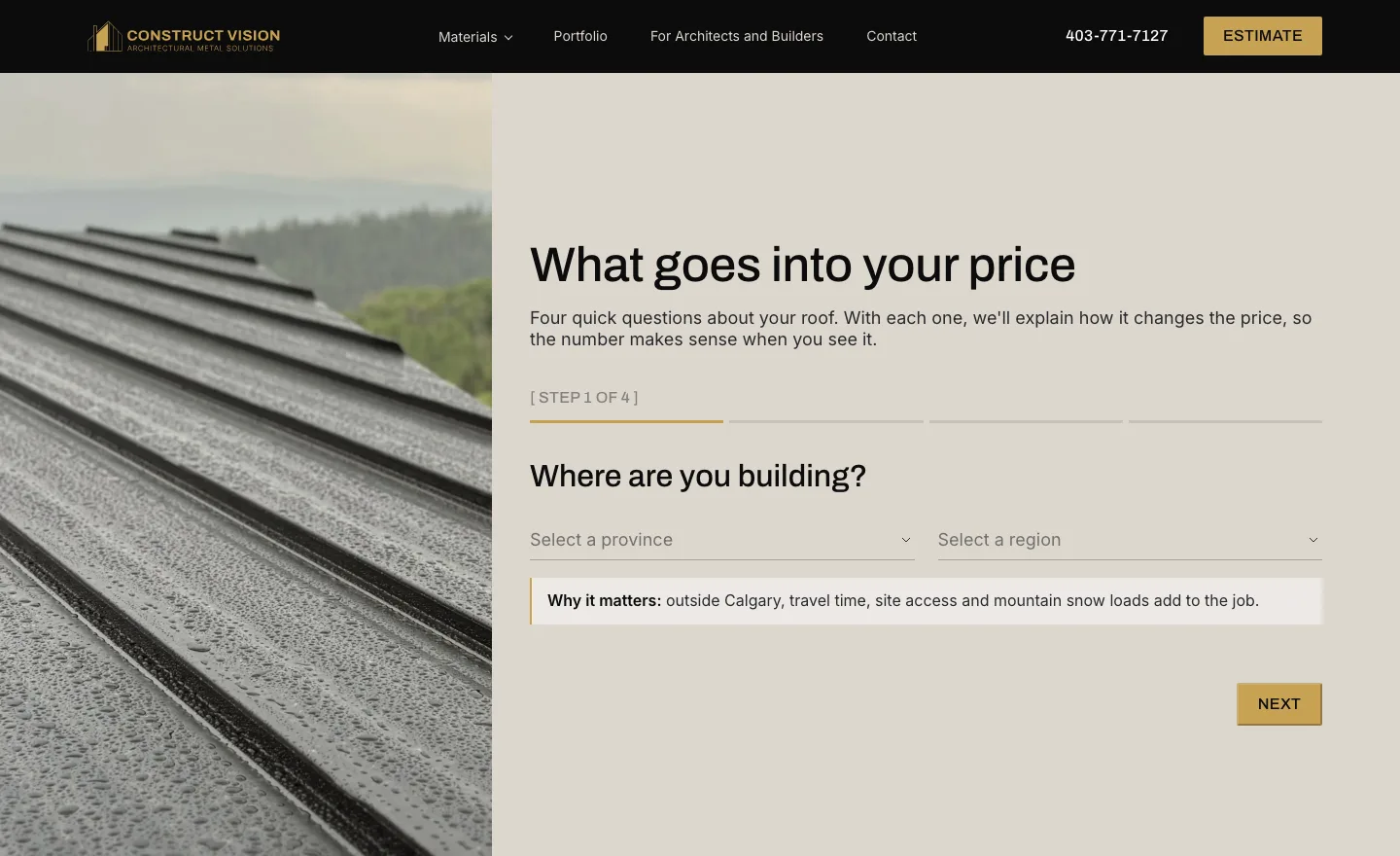 Step-by-step estimate that sends a lead