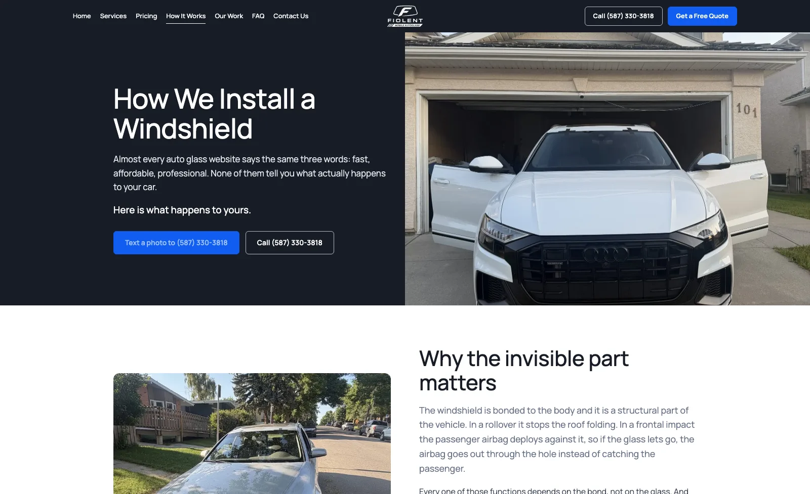 Quote request flow on the Fiolent Mobile Autoglass website