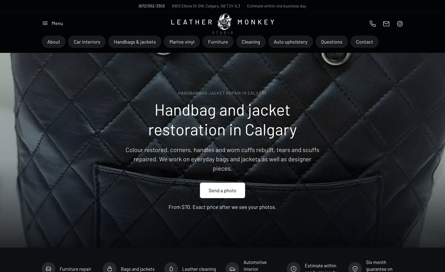 Handbag and jacket restoration page