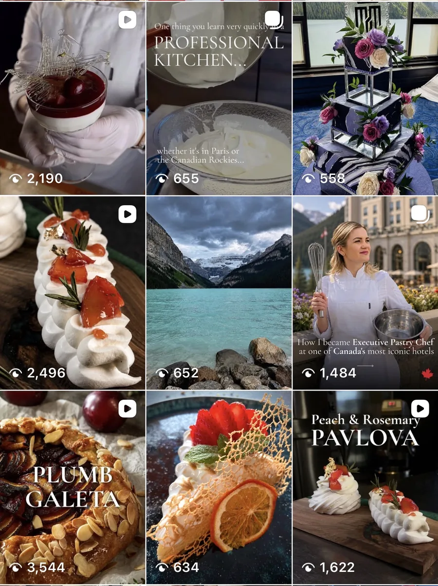 Instagram grid with Reel view counts