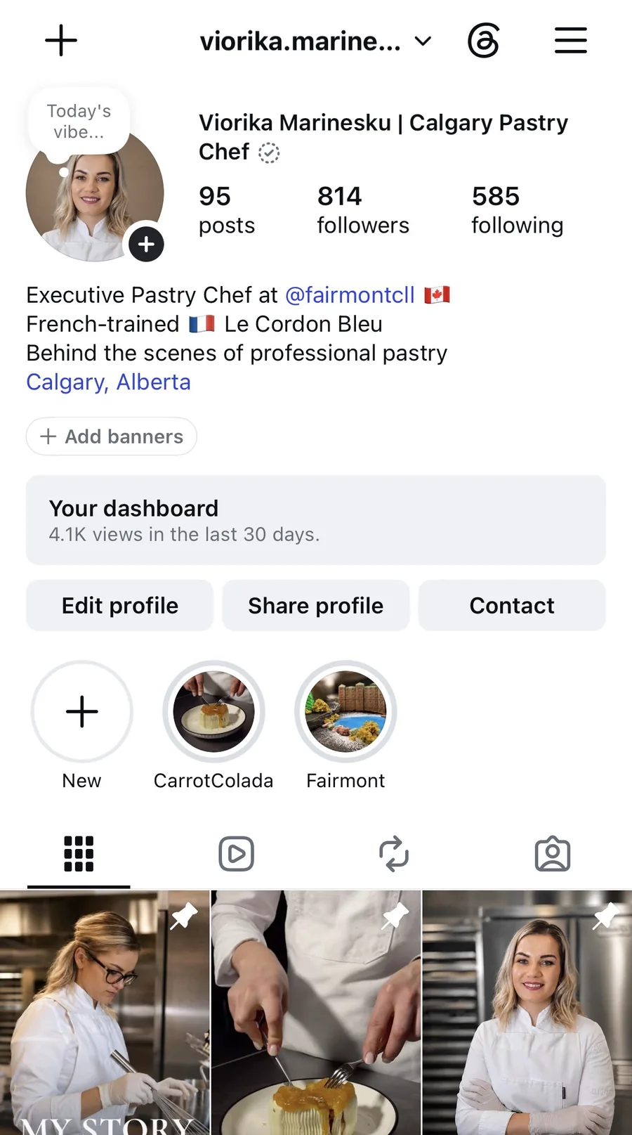 @viorika.marinesku Instagram profile: Executive Pastry Chef at Fairmont