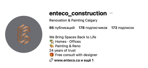 Enteco Instagram profile before: dated logo, vague bio, 178 followers
